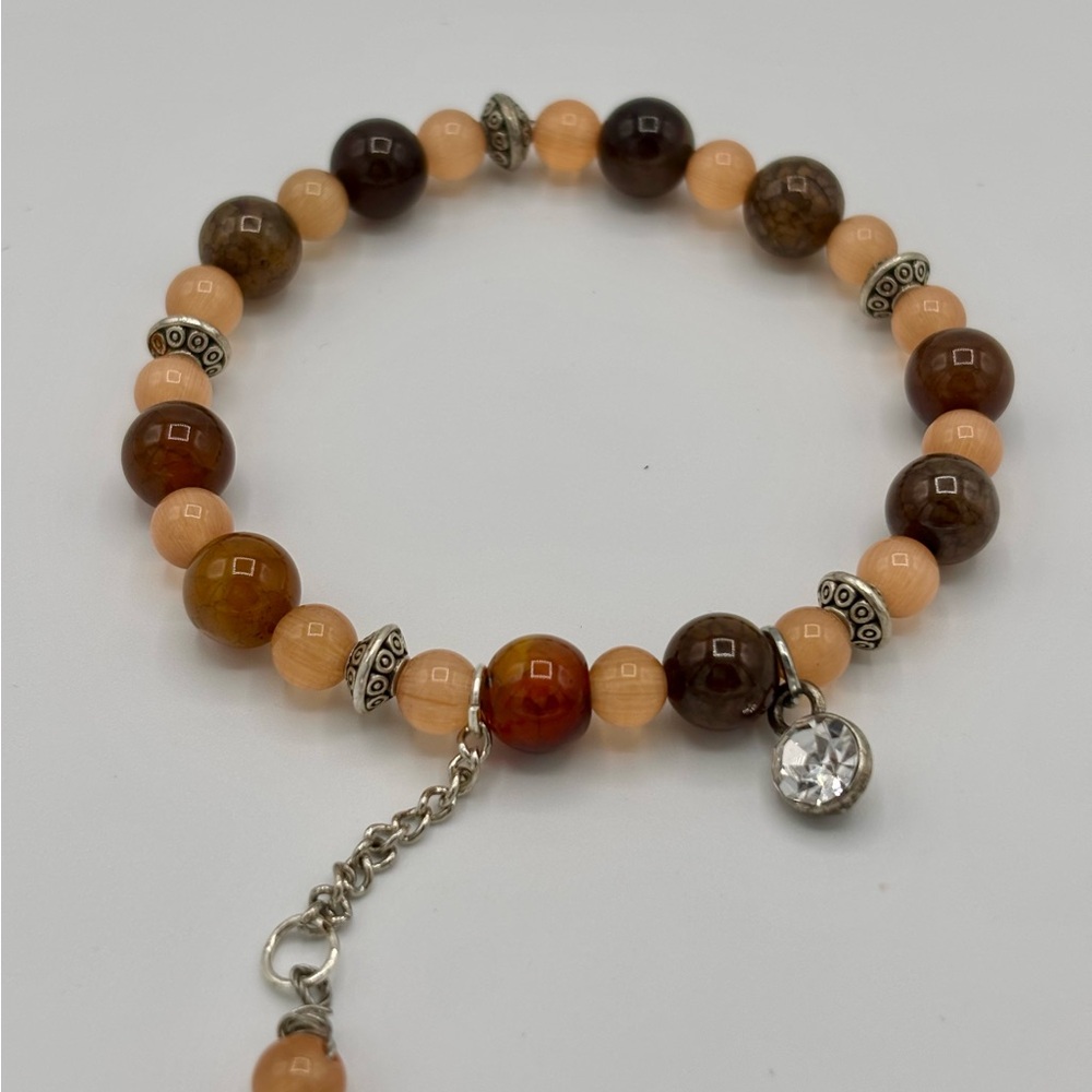 Elegant Brown and Peach Beaded Bracelet